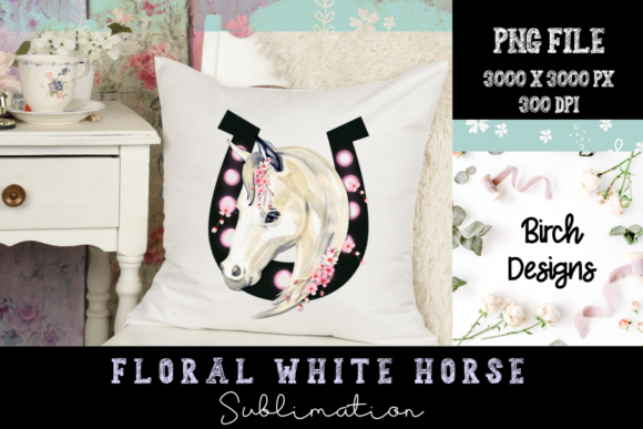 Elevate Your Designs with Floral White Horse and Horseshoe PNG