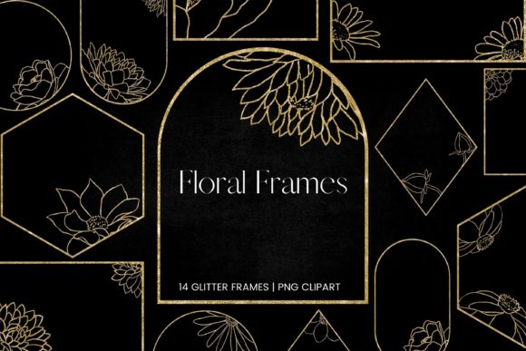 Gold Glitter Floral Frames Clipart: Elevate Your Designs with Sparkling Elegance
