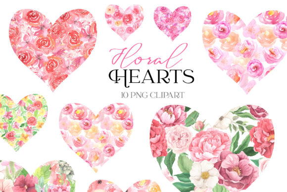 Strategic Use of Pink Floral Clipart. Watercolor Hearts for Enhanced Creativity and Branding