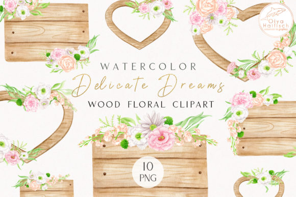 Watercolor Floral Wood Boards and Hearts