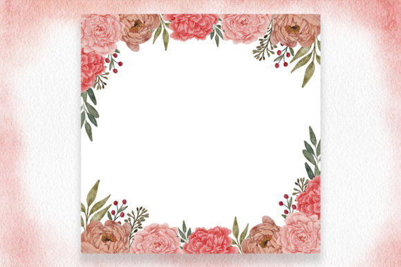 Watercolor Peony Floral Square Frame